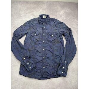 True Religion Shirt Womens Medium Blue Floral Pearl Snap Western Long Sleeve USA